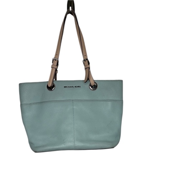 MICHAEL Michael Kors Handbags - Michael Michael Kors Light Blue Double Handle Leather Tote Bag BLEMISH